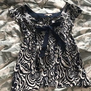 Nanette Lepore navy and white baby doll top